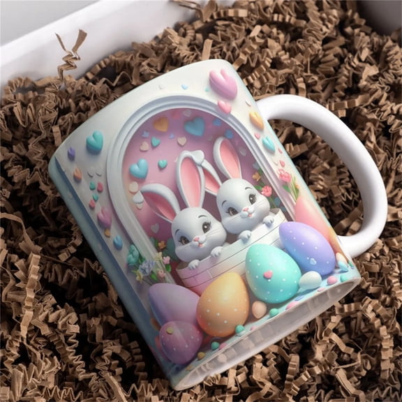 MORESEC Home 350ml Easter Ceramic Coffee Mug, Cute Bunny Printed Tea Cup for Valentine's Day Home Kitchen Drinkware, 1 Piece Easter