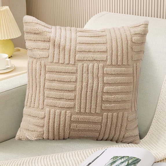 MORESEC Home 45x45cm Solid Color Velvet Pleated Pillowcase Cushion Cover for Sofa Headboard Office Lumbar Support Waist Protection Beige