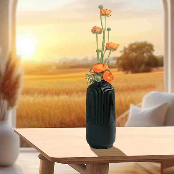 MORESEC Home 9.8 Inch Green Plastic Vase, Modern Cylinder, for Pampas Grass Dried Flowers, Home Decor Centerpiece