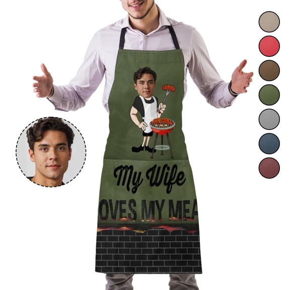 MORESEC Home Custom Photo BBQ Apron Polyester, Personalized Chef Apron with Name and Picture for Men Women, Cooking Gift for Family