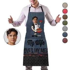 MORESEC Home Custom Photo BBQ Apron Polyester, Personalized Chef Apron with Name and Picture for Men Women, Cooking Gift for Family