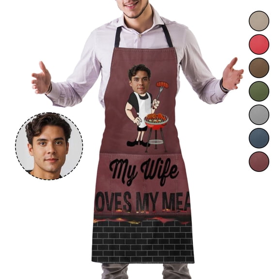 MORESEC Home Custom Photo BBQ Apron Polyester, Personalized Chef Apron with Name and Picture for Men Women, Cooking Gift for Family