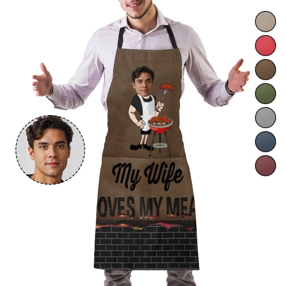 MORESEC Home Custom Photo BBQ Apron Polyester, Personalized Chef Apron with Name and Picture for Men Women, Cooking Gift for Family