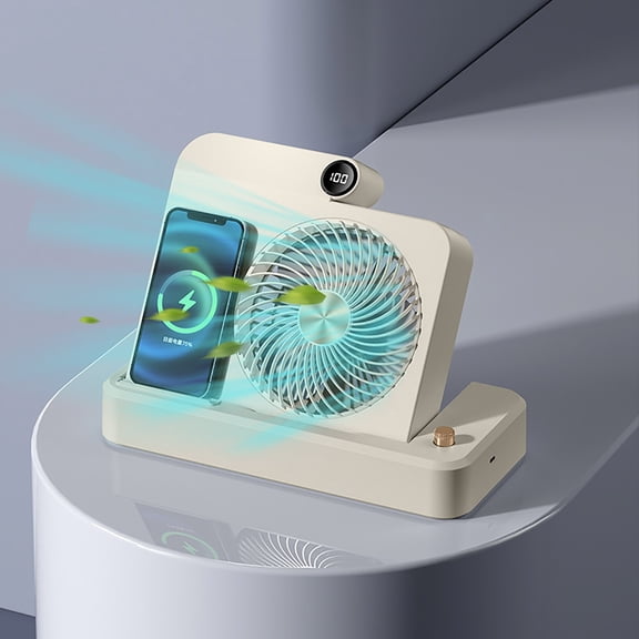 MORESEC Home Desktop Smart Loop Fan Wireless Charging Dock Foldable 3 Speeds Digital Display Quiet for Dorm Home Office