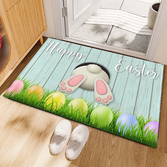 MORESEC Home Easter Bunny Eggs Printed Carpet Rug for Home Living Room Playroom Entryway Festive Holiday Floor Decor