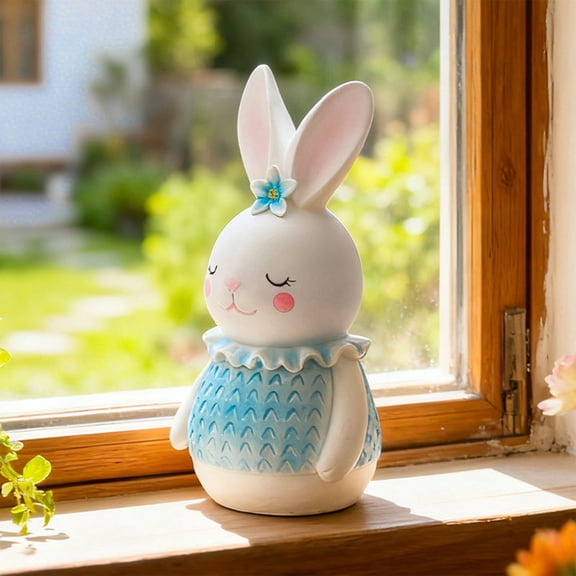 MORESEC Home Easter Bunny Resin Figurine Minimalist Style Home Living Room Tabletop Decor Ornament Animals Decor 8.5x4.3x3.5in Blue Pink