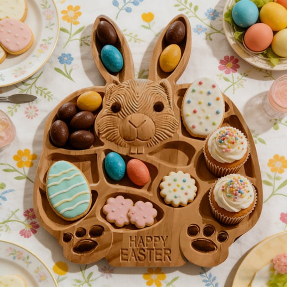 MORESEC Home Easter Bunny Wooden Charcuterie Tray - Rustic Serving Platter for Appetizers, Snacks, Party Decor, Holiday Gift, Easy Clean Home And Kitchen