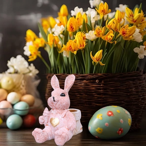 MORESEC Home Easter Style Backpack Resin Ornament Cute Figurine for Home Desktop Crafts Decoration Spring Gift 5.1 Inch Pink White