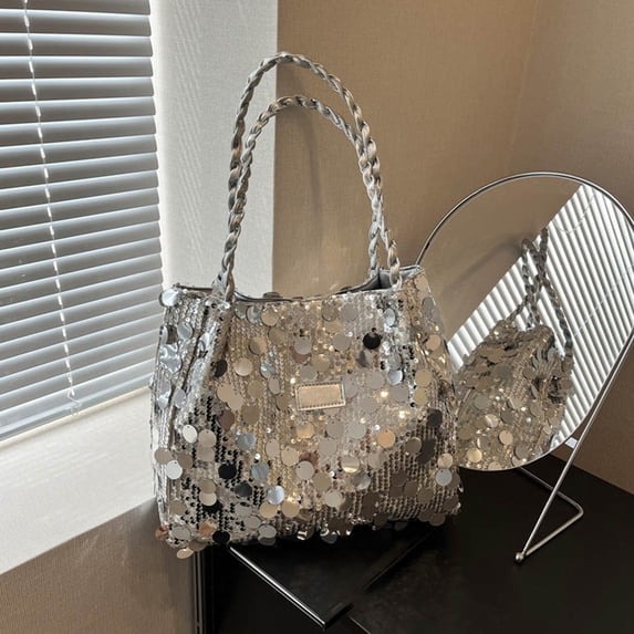 MORESEC Home Fashionable Sequin Shoulder Bag 30x25cm - Large Capacity Western Style Handbag for Women Casual Party Trendy Home And Kitchen