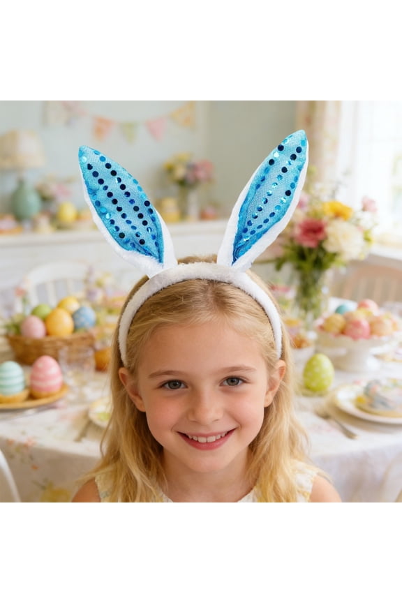 Home Fleece Rabbit Ears Headband Easter Bunny Hair Clip Head Hoop with Flower Decoration (Red/Blue/Purple/Yellow/White) St Patricks Day Decorations