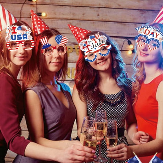 MORESEC Home Independence Day New Paper Glasses Party Decoration Supplies Set Plastic Multicolor 4th of July Patriotic Photo Prop
