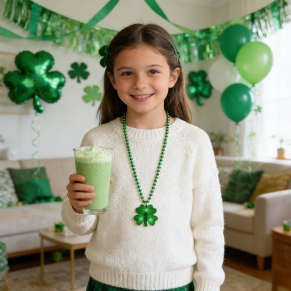 MORESEC Home Light Up Shamrock Beads Necklace LED Glow Necklace Green Clover St. Patrick's Day Accessory Party Favors 33 Inch