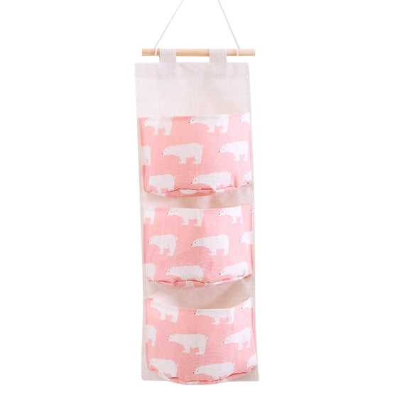 MORESEC Home Multifunction Fabric Hanging Storage Bag Dorm Door Rear Classification Cotton Linen Rectangle 60.5x21cm 3 Pockets Purse Phone Keys Home Organizer House Essential