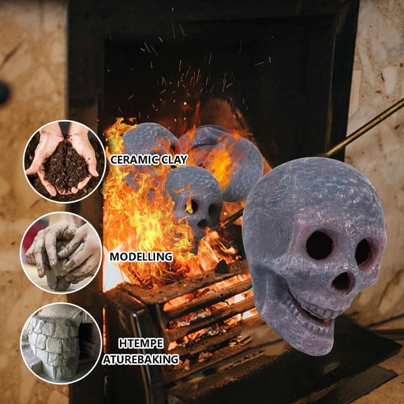 MORESEC Home Reusable Festival Firepit Skull 8x6x8cm Ceramic, Human Skull Fire Log for Bonfire BBQ, Fireproof Flame Effect Decor