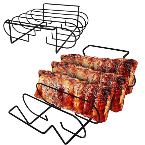 MORESEC Home Reversible Grill Rack Holder Non Stick Stainless Steel for Ribs Whole Chicken Heavy Duty BBQ Roasting Stand 12.6 x 9.8 Inch