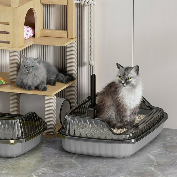 MORESEC Home Semi Enclosed High Back Cat Litter Box with Splash Proof Design Scoop Included for Home Pets Plastic