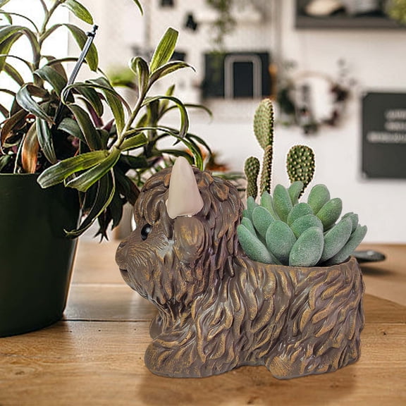MORESEC Home Simulated Highland Cow Face Plants in Pot Artificial Home Office Desk Decor