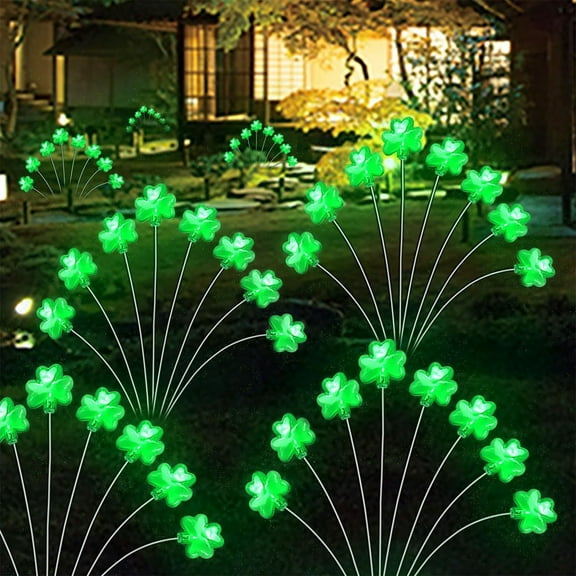 MORESEC Home Solar Powered St. Patrick's Day Three Leaf Clover Lawn Lights Outdoor Garden Patio Decor 30 Inch