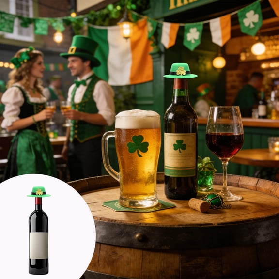 MORESEC Home St. Patrick's Day Wine Stopper Decoration Venue Layout Props, Green Plastic Bottle Stopper with Shamrock Design for Party Bar Gift