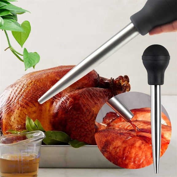 MORESEC Home Stainless Steel Turkey Baster Pump Set with Cleaning Brush, Seasoning Injector for BBQ, Heat Resistant Bulb up to 120C