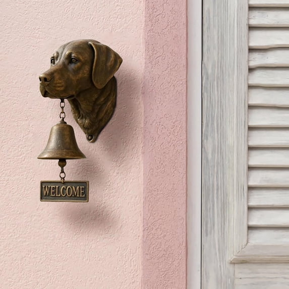 MORESEC Home Western White Labrador Welcome Doorbell Vintage Resin Entry Chime with WELCOME Tag for Front Porch Garden Gate 1-Pack Room Decor