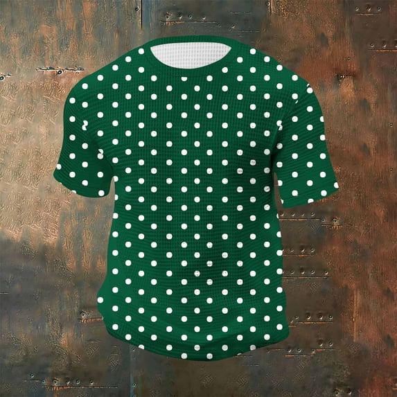 MORESEC Men Plus Size Polka Dot T-Shirts Casual Short Sleeve Round Neck Tees Party Wear Basic Tops, Green 2XL