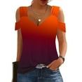thumbnail image 1 of MORESEC Summer Holiday V Neck Tops For Women Cold Shoulder Ruffle Gradient Casual Tee Shirts Vacation Fashion Clothes, Wine XL, 1 of 5