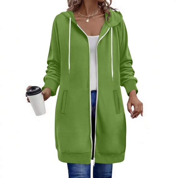 MORESEC Summer Plus Size Hooded Zip Coat Flowy Casual Outerwear Jacket For Women Beach Cover Up Solid Basic Fashion, Green L