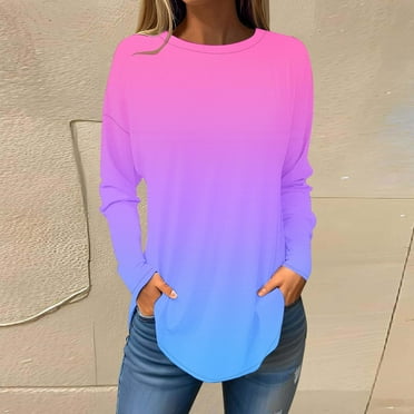 MORESEC Sweatshirt For Women Light Weight Hoodie for Women Long Sleeve Fall Tops Gradient Pullover Shirts Tops Crew Neck Vacation Trendy Clothing Casual Loose