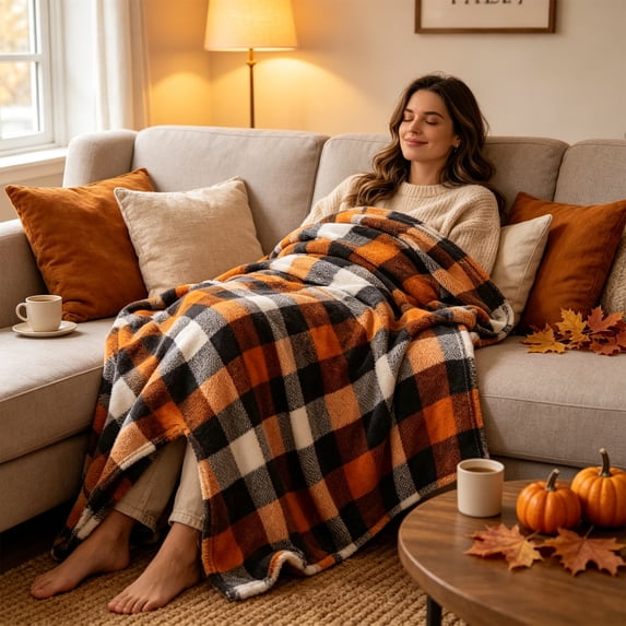 MORESEC Thanksgiving Fall Flannel Throw Blanket Ultra Soft Cozy Plaid for Sofa Bed Couch Living Room Home Autumn Decor Gift Durable Machine Washable 39.37x59.06in