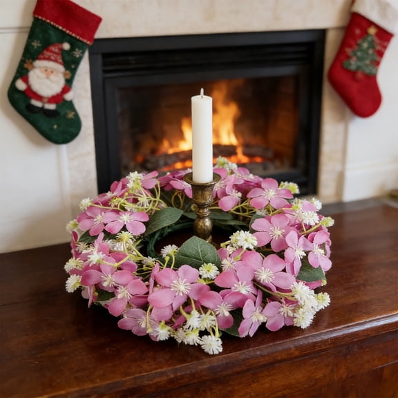 MORESEC Wildflower Candle Holder Wreath, Artificial Floral Wreath Decor, Multi-Flower Style Wedding Centerpiece, Home Living Room Ornament, Photography Prop Floral Arrangement