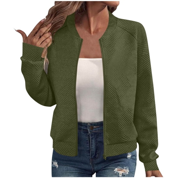 MORESEC Women Casual Jacket Long Sleeve Zip Up Collared Outerwear Solid Basic Coat for Spring Vacation Fashion Clothes, Green XL
