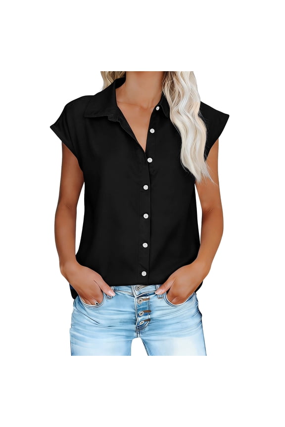 Women Collared Knot Front Crop Top Denim T Shirt Short Sleeve Button Down Casual Blouse Trendy Summer Tee for Party Vacation, Black 2XL