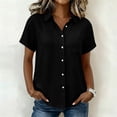 thumbnail image 1 of MORESEC Women Cotton Linen Short Sleeve Button Down Blouses Solid Casual Loose Tops Summer Collared Shirt Party Fits For Vacation, Black S, 1 of 9