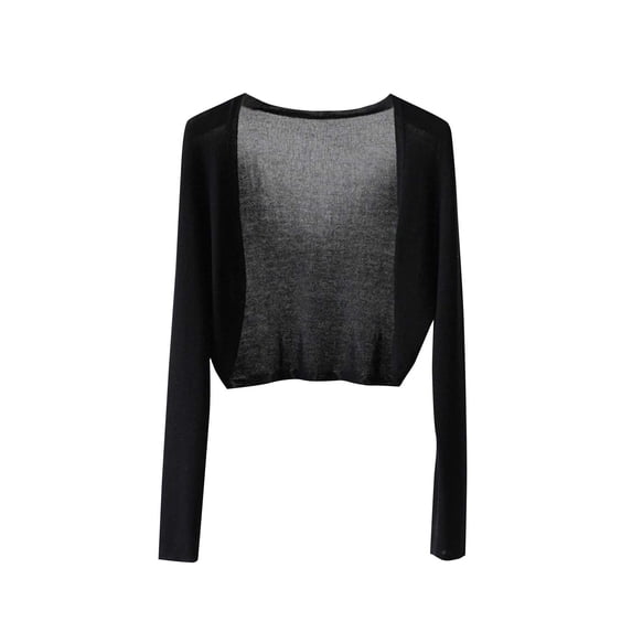 MORESEC Women Long Sleeve Cardigan Knitted Crop Top Basic Casual Solid Slim Fit Fall Winter Layering Piece Fashion Sweater, Black
