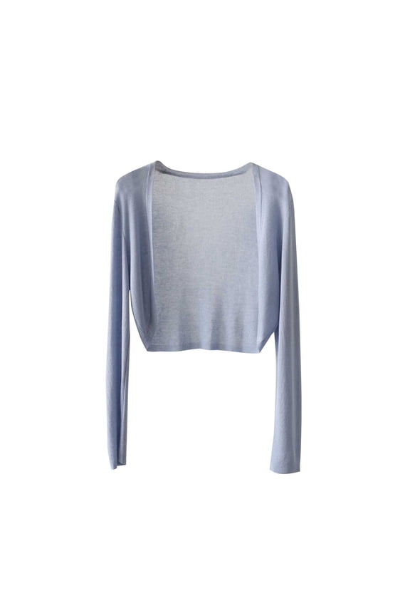 Women Long Sleeve Cardigan Knitted Crop Top Basic Casual Solid Slim Fit Fall Winter Layering Piece Fashion Sweater, Blue