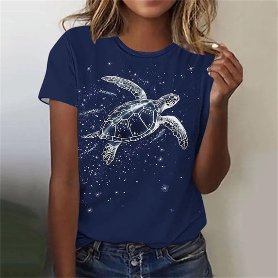 MORESEC Women Plus Size Graphic T-Shirts Short Sleeve Round Neck Casual Vacation Basic Tees Fashion Tops, Navy XL