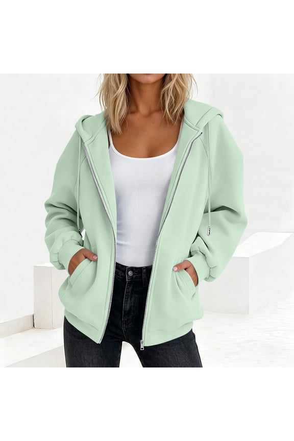 Women Plus Size Hooded Jacket Zip Up Casual Loose Outerwear Beach Cover Up Spring Fashion Clothes, Army Green 3XL