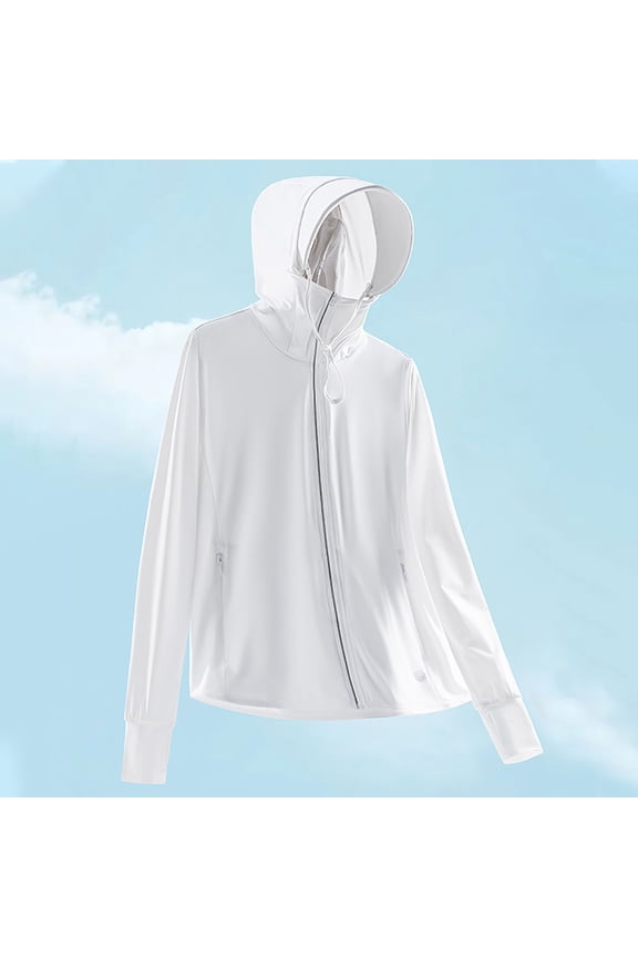 Women Plus Size Hooded Jackets Long Sleeve Slim Fit Casual Workout Zip Up Outerwear Solid Color Basic Cover Up Coats for Women, White M