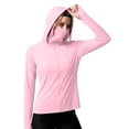 thumbnail image 1 of MORESEC Women Plus Size Hooded Long Sleeve Sun Protection Shirts UPF50 Solid Casual Workout Tops Rash Guard Fishing Hiking, Pink 2XL, 1 of 5