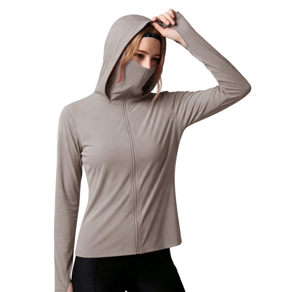 MORESEC Women Plus Size Hooded Long Sleeve UPF50 Solid Sun Protection Shirts Casual Workout Rash Guard Tops Fishing Beach Hiking Clothes, Gray 2XL