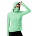 thumbnail image 1 of MORESEC Women Plus Size Hooded Long Sleeve UPF50 Solid Sun Protection Shirts Casual Workout Rash Guard Tops Fishing Beach Hiking Clothes, Mint Green 2XL, 1 of 5