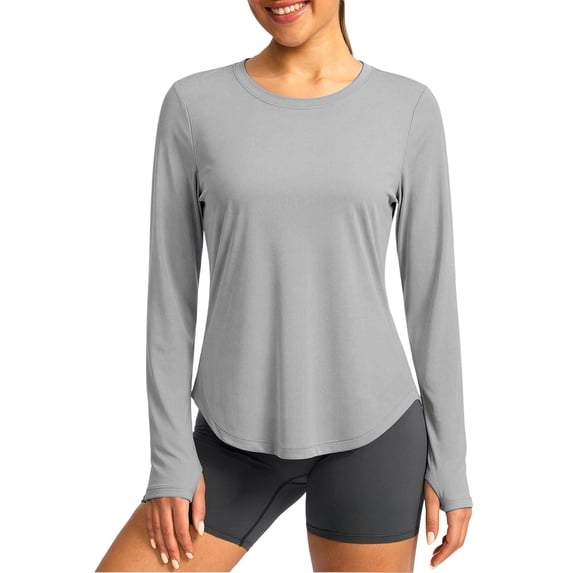 MORESEC Women Plus Size Long Sleeve Round Neck UPF50 Sun Protection Tops for Casual Workout Tee Shirts Summer Outdoor Activewear, Gray L