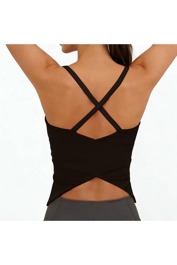Women Plus Size Sleeveless Backless Round Neck Workout Tank Top Solid Basic Casual Gym Tank Tops Summer Running Yoga Tops, Black M