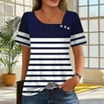 thumbnail image 1 of MORESEC Women Plus Size Striped Button Down Shirt Short Sleeve Square Neck Casual Tops Cute Basic Tee Shirts Everyday Fashion Clothes, Navy M, 1 of 4