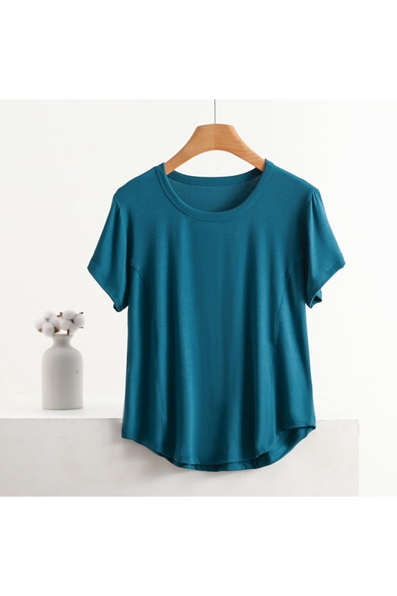 Women Plus Size T-Shirt Round Neck Short Sleeve Casual Basic Tee Curved Hem Solid Color Top Beach Vacation Everyday Fashion Clothes, Green 2XL