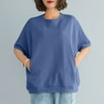 thumbnail image 1 of MORESEC Women Plus Size T-Shirt Short Sleeve Round Neck Casual Loose Top Solid Color Tee Vacation Travel Fashion Clothes, Blue 4XL, 1 of 5