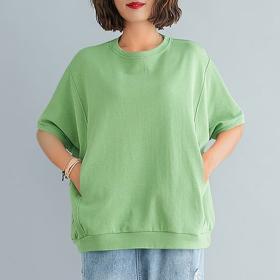 MORESEC Women Plus Size T-Shirt Short Sleeve Round Neck Casual Loose Top Solid Color Tee Vacation Travel Fashion Clothes, Green XL
