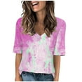 thumbnail image 1 of MORESEC Women Plus Size Tie Dye T-Shirts V Neck Short Sleeve Casual Basic Tees Summer Fashion Tops Cute Vacation Clothes, Hot Pink 3XL, 1 of 4