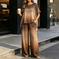thumbnail image 1 of BRELIL Women Plus Size Two Piece Lounge Set Round Neck Short Sleeve Tshirt Wide Leg Pants Gradient Boho Casual Matching Outfits Vacation Travel Loungewear, Coffee M, 1 of 7